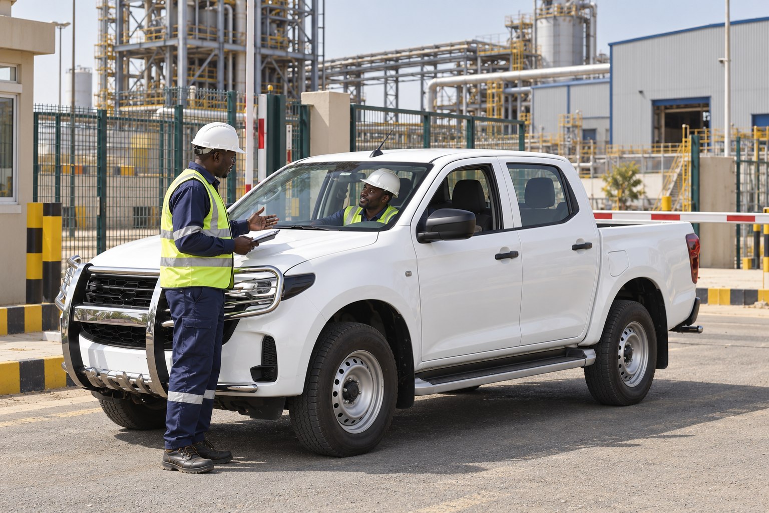 Supervisor and pickup driver at an industrial site